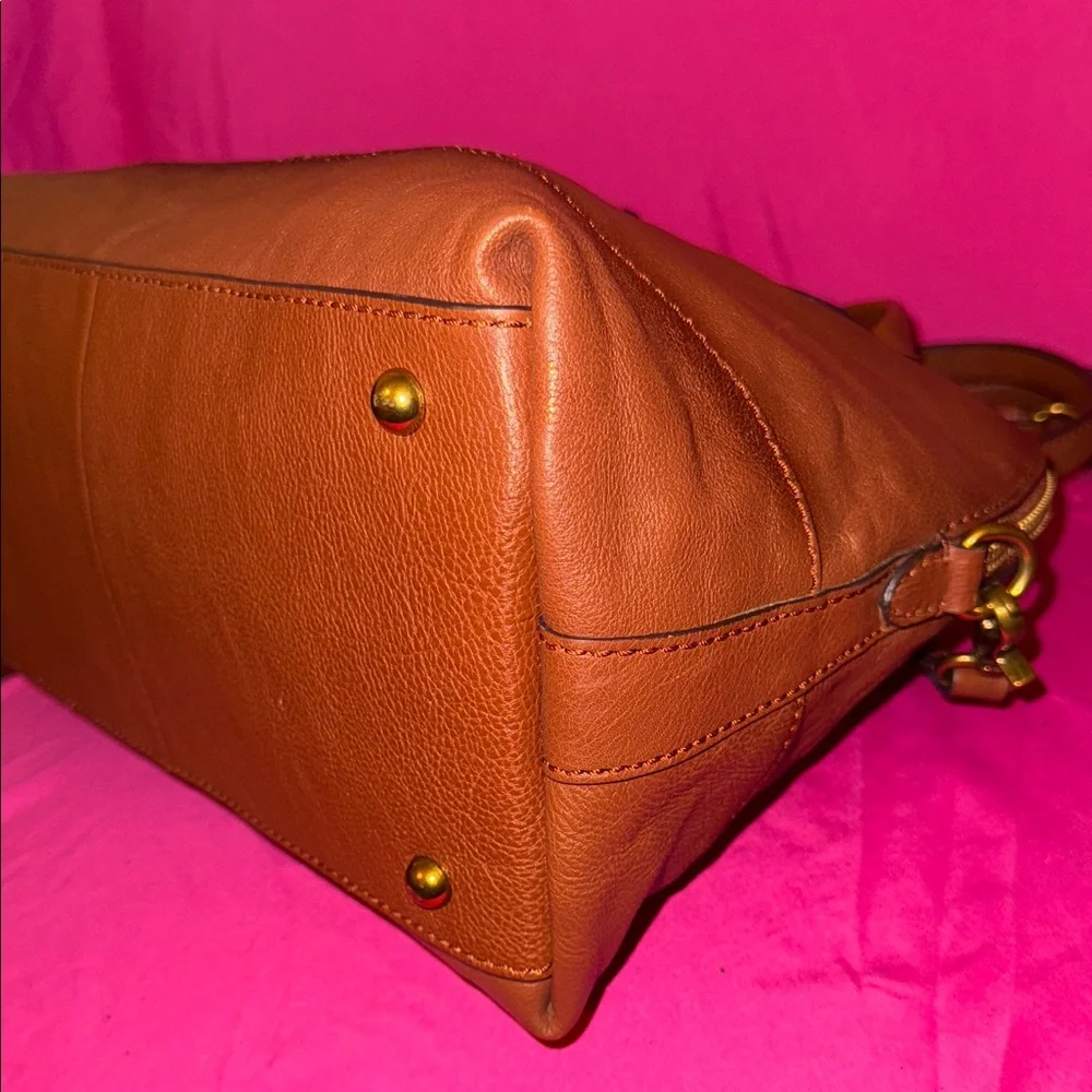 Frye Chestnut Brown Leather Satchel with Gold Ring Accent